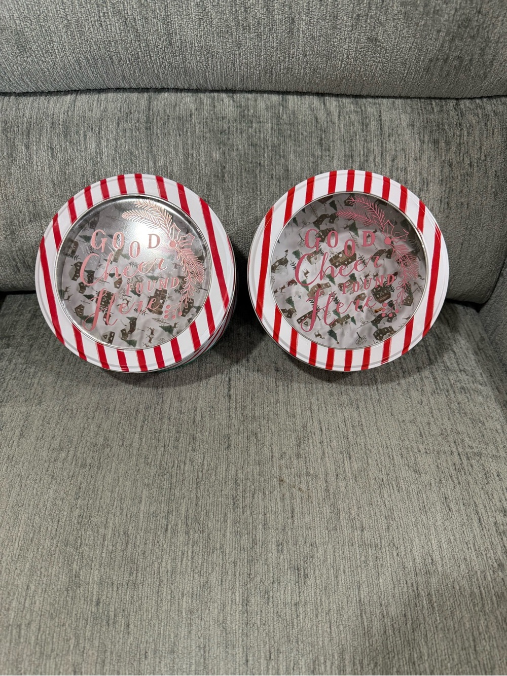 Holiday Red & White Striped Treat Tins - Set of 2